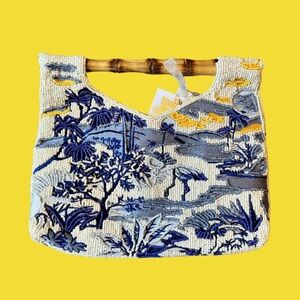 Beaded Beach Bag with Bamboo Handle Beaded Clutch